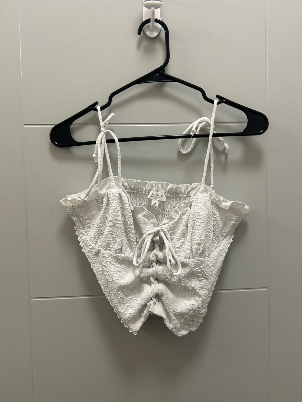 KIRIOUS Los Angeles White Lace Tank Top Large Coquette Cottagecore Tie Strap